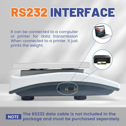Side view of Heavy Duty Counting Scale For Small Parts 30kg 66lb Capacity, 1g Precision with RS232 printer interface.