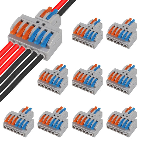 10 Pack Lever Wire Connectors 2 In 6 Out Quick Wiring Cable Connectors For Splicing Wires Push In Conductor Terminal Block