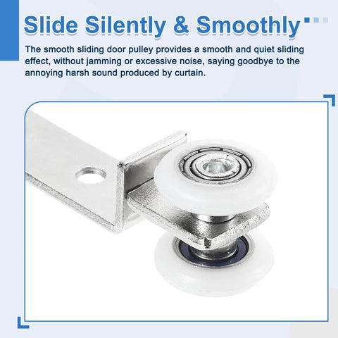 Close-up of Two Pack Curtain Hanging Wheel Set For Window Track Rollers Smooth Bearing Pulley Trolley Assembly with silver finish
