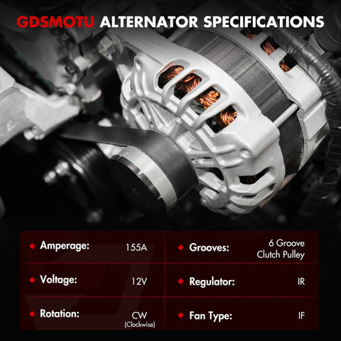 Close-up of High Output Alternator For Cadillac SRX 3 6L V6 2013 2014 2015 2016 Replacement OEM 104211-8160 housing and pulley