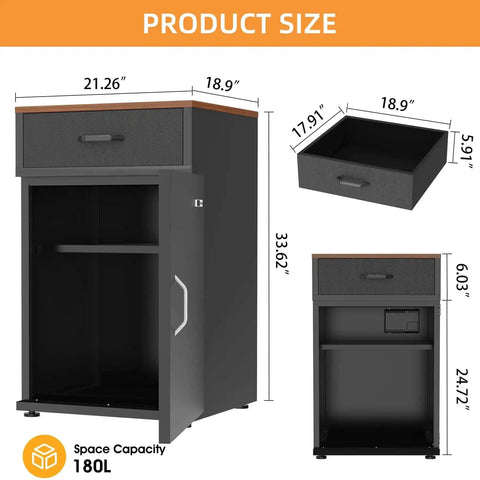 Diagram of Huge 180L Industrial Sealed Storage Cabinet for 3D Printer Filament, with dimensions and built-in dehumidifier feature.