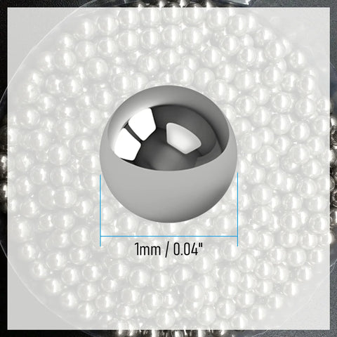 Front view of a 1 mm stainless steel bearing ball (304, G100 precision) on bubble wrap.