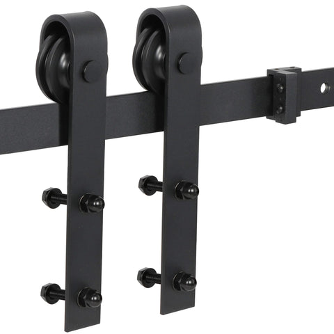 Heavy Duty Sliding Barn Door Hardware Kit With Hangers And Track Includes Two 3.3 Ft Tracks Black Carbon Steel 200 Lb Load Capacity Smooth And Quiet Roller System J Shape Rollers Ideal For Barns Closets And Garages