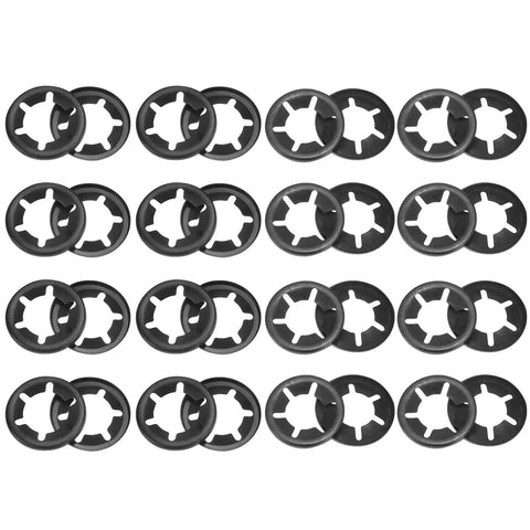 Internal Tooth Lock Washers Set, 40 Pcs, M14 X 28mm And M16 X 28mm, arranged in rows, 65Mn Steel, Wear Resistant