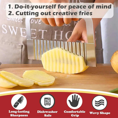 Extra Large Crinkle Cutter Wave Potato Slicer with stainless steel blade slicing potato in home kitchen