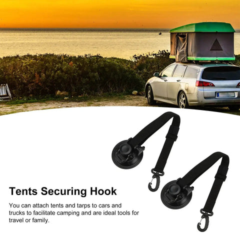 2 Pack 9 Cm Suction Cup Anchors With Carabiner Durable Plastic Tie Down Hooks For Cars Awnings Tents And Tarps Powerful Securement On Smooth Surfaces