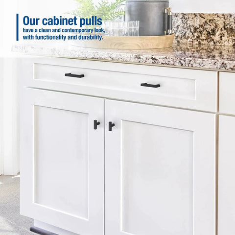 2 Pack Black Cabinet Knobs 2 Inch Overall Length Single Hole Drawer Handles on white kitchen cabinets