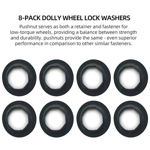 Eight Pack Spring Steel Push-On Push Nuts For Dolly Wheels Fits Five Eighths Inch Dolly Axle Rods With Oiled Phosphate Finish