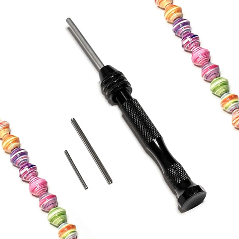 Paper Bead Roller And Quilling Tool With Three Interchangeable Tips for Easy Bead Making and Crafting, shown with colorful paper beads.
