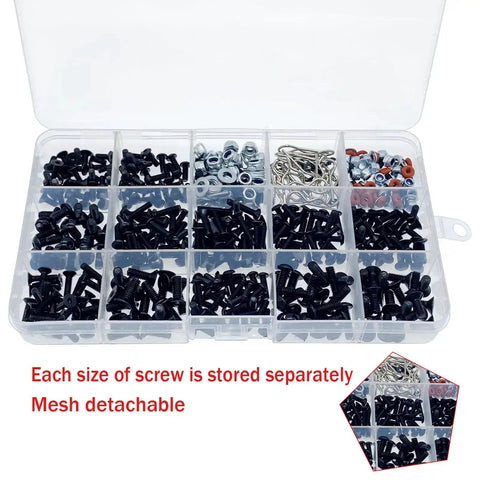 Traxxas Compatible 520 Piece Universal RC Screw Kit Screws Assortment Set All In One Durable Metal Build Gear Up For Arrma Redcat HPI Axial SCX10 Losi 1/8 1/10 1/12 1/16 Scale RC Cars Trucks Crawlers stored in case