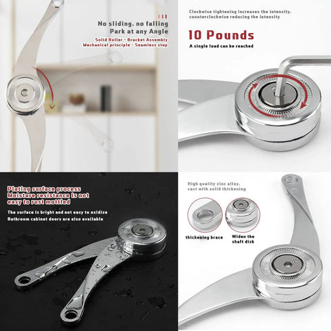 Heavy Duty Soft Close Lid Support Hinges Four Pack For Lift Up Cabinet Doors And Toy Box Lids Right And Left Mount Zinc Alloy Satin Nickel Finish Adjustable 75 90 And 110 Degree Angles Includes Allen Wrench And Screws in various views and details