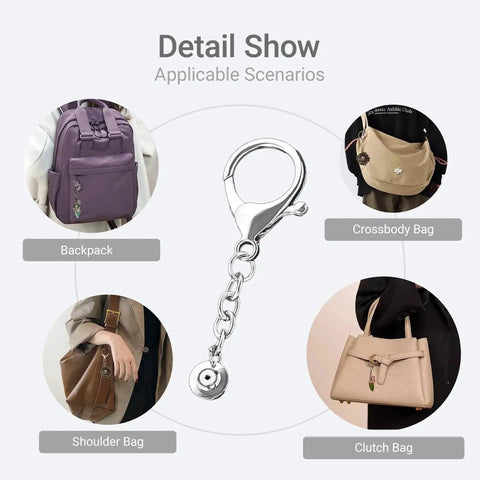 6 Pack Pin To Keychain Converter Locking Backs Turn Pins Into Keychains For Display On Bags And Accessories shown on bags.