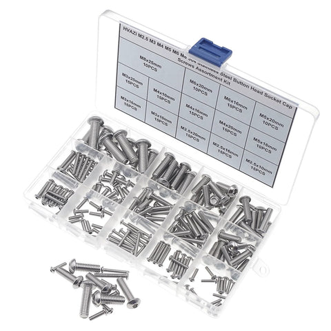 Dope Metric Socket Cap Screws Set 185-Piece Assortment Kit, M2.5 to M8 sizes in open case with label and various sections.