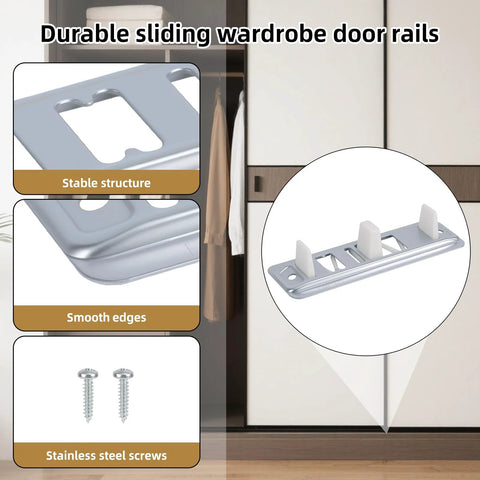 4 Pack Sliding Closet Door Floor Guides Bypass Bottom Track Rails Set With Metal Base Plastic Plates And Screws display