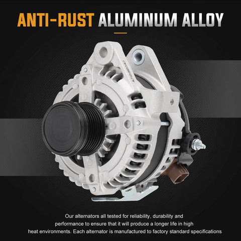 Drop-In 12V 100A Alternator Replacement for 2007-2013 Toyota Camry 2.4L, with 7-Groove Clutch Pulley, IR Regulator, IF Fan