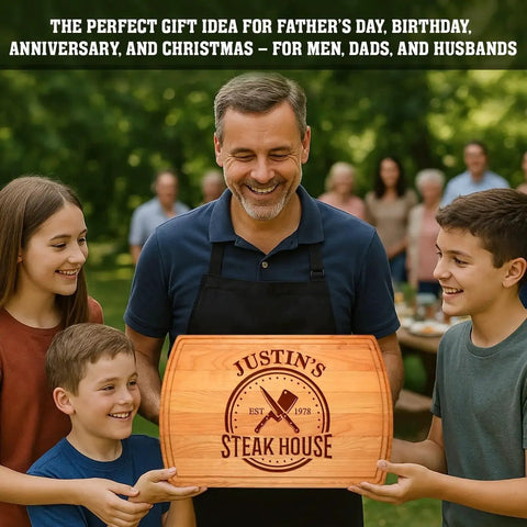 Personalized Engraved Cutting Board for Dad and Grandpa - Custom Wood BBQ Grilling Board for Him, Perfect Fathers Day Gift