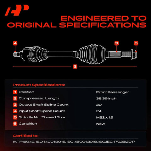 Diagram of CV Drive Axle Shaft Assembly Front Right Passenger Side For Toyota Camry Avalon and Lexus ES350 specifications