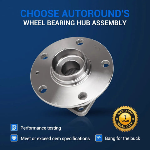 Wheel Bearing Hub Assembly Set For Audi A3 Q3 RS3 S3 And VW Jetta Tiguan Golf GTI Taos Arteon 2015 To 2023 Pack Of 2 Front Or Rear Replacement OE Quality Drop In Fit Long Lasting Reliability Easy Install front view