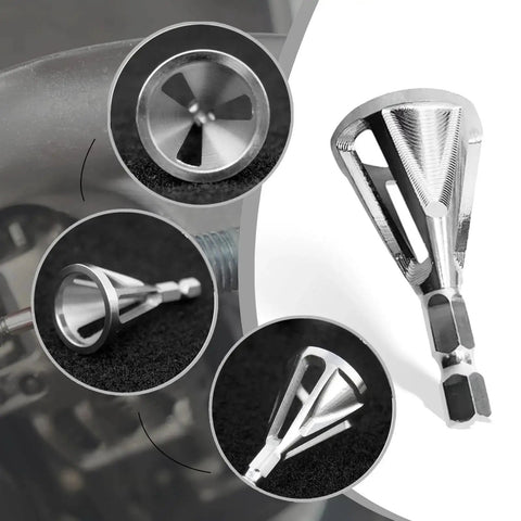 Close-up of Deburring Chamfer Tool With Hexagonal Handle And Six Slots For Burr Removal And Edge Beveling On Metal Plastic Wood