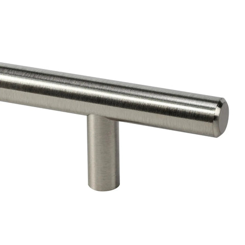 Close-up of 20 Pack Solid Steel Brushed Nickel Euro Style Bar Pulls For Cabinets Cupboards Drawers And Doors With 3 Inch Hole Centers And 6 Inch Overall Length Ideal Durable Hardware For Kitchen Bathroom Cabinets And Furniture P9311876BN