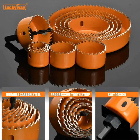 Pro Hole Saw Kit Set With 24 Pieces From Three Quarters Inch To Six Inches For Clean Smooth Cuts In Soft Wood Plywood Drywall And PVC