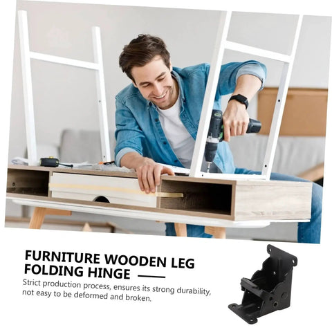 Man installing furniture with Folding Tea Table Leg Hinge Replacement Kit 2 Pieces Durable Furniture Hardware, strong steel build.