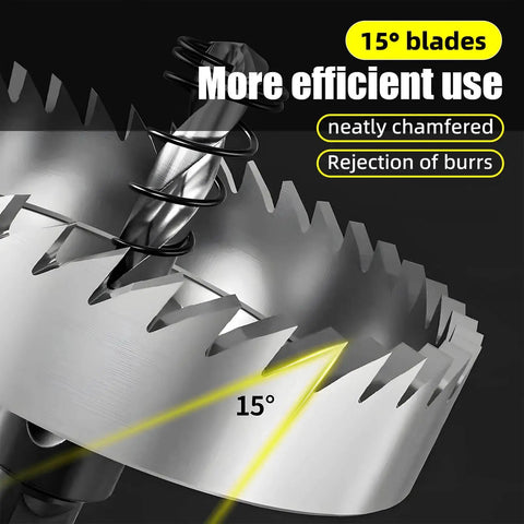 Close-up of Pro Grade High Speed Steel Hole Saw Drill Bit Set Five Piece From Five Eighths Of An Inch To One Inch Built Tough