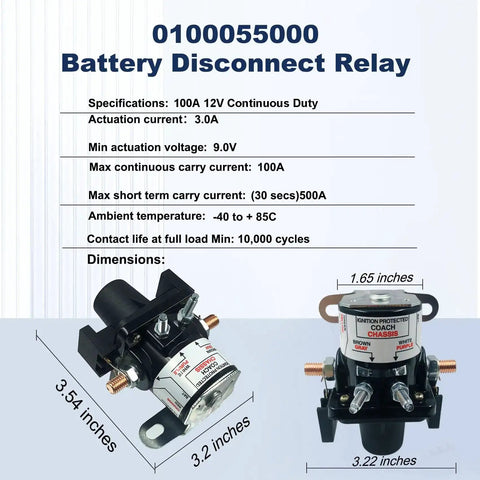12V 100 Amp Battery Disconnect Latching Relay For RV And Automobile Battery Isolation Solenoid Replacement 01-00055-000