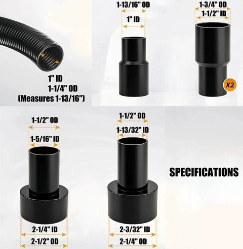 10 Ft Dust Collection Hose Kit With Five Fittings For Woodworking Tools Home Use And Wet Dry Shop Vacuums specifications diagram