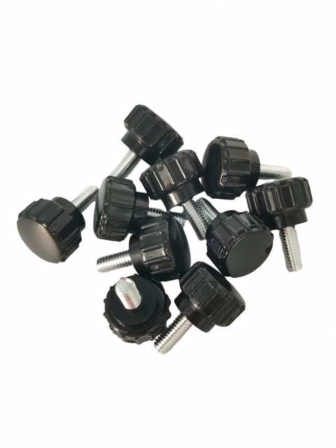 Ten Piece Set Of M4 X 10 Mm Knurled Threaded Thumb Screws In Black Round Clamping Grip Knobs For Machinery And Latches Beefy Carbon Steel With ABS Insert For Easy Quick Adjustments
