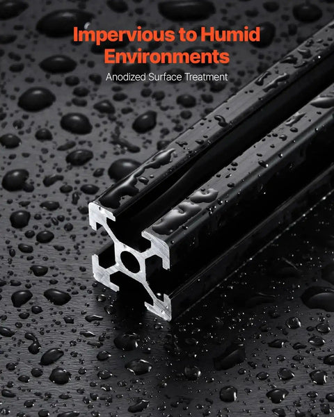 Close-up of black 4-Piece 47.24-Inch T Slot Aluminum Extrusion Profile European-Standard Anodized Linear Rail in wet conditions