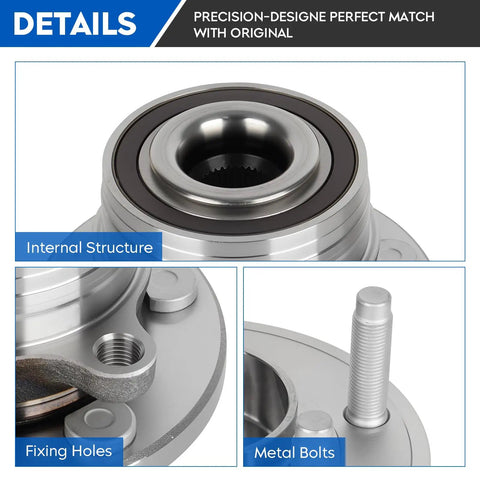 Rear And Front Wheel Bearing Hub Assembly Set For Ford Explorer Rear 2011 To 2018 And Police Interceptor Utility Front 2012 To 2019 5 Lug With ABS 2 Pack Heavy Duty OEM Grade Hubs showing internal structure and fixing holes.