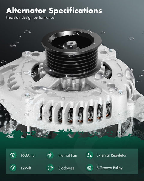 Beefed Up 160 Amp High Output Alternator Replacement for Chrysler Town and Country front view showing 6-groove pulley