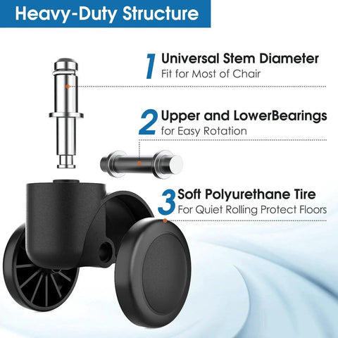Heavy Duty 2 Inch Office Chair Wheels Set Of 5 Quiet Rubber Rotating Caster Wheels For Hardwood Floors And All Surfaces Universal 11mm Stem