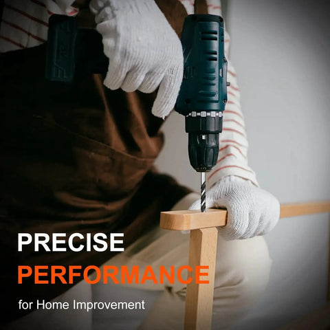 Person using Professional Masonry Drill Bit Set For Concrete And Masonry, 10 Piece Carbide Bits on wood frame