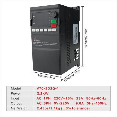 VFD Variable Frequency Drive 220V To 3 Phase Output No Brainer DIY Style Setup, 2.2kW 3HP, 10A, intuitive panel with knob
