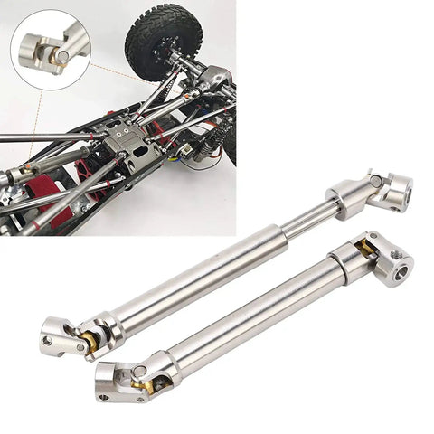 Two Pack Stainless Steel M4 RC Drive Shaft For 1/10 Scale Crawlers, Universal Round Brass Ball Joint With Six Tooth Spline, 113mm Length
