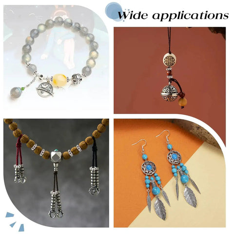 Collage of jewelry using 600pcs Flower Spacer Beads Daisy Metal Spacers Antique Silver Petal Beads for Earring Bracelet Necklace Jewelry Making