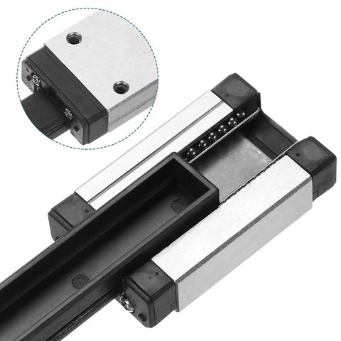 150Mm Linear Guide Rail Kit With Two MGN7H Carriages And Mini MGN12 Guides For DIY 3D Printers And CNC Machines Ultra Smooth Beefed Up Precision Bearing Steel Sliding Rails, close-up view.