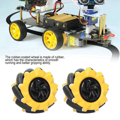 80mm Mecanum Wheel Set For Omnidirectional Robot Cars And DIY Bots, Durable ABS Rubber Wheels Shown in Use on a Robot Car Model