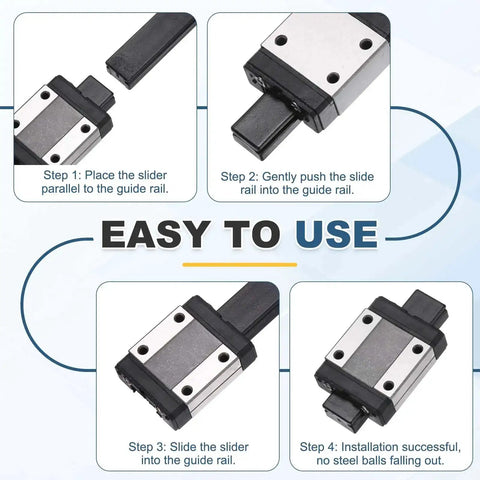 Steps for using MGN9H Linear Bearing Carriage Block With Mini Guide And Wrench For 9mm Linear Motion Rails; easy installation guide.