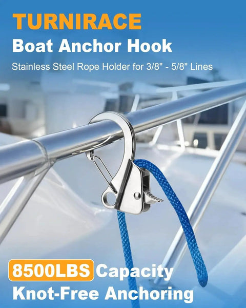 Knotless Adjustable Sliding Boat Anchor Hook With Quick Release Marine Line Clip For Three Eighths To Five Eighths Inch Lines