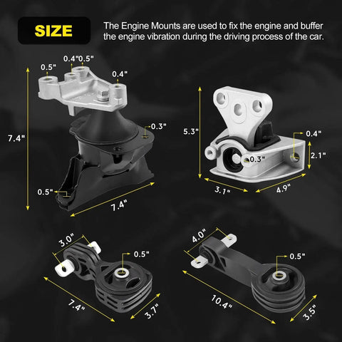 Honda Civic Engine Motor Mount 1.8L 2006-2011 Automatic Transmission Direct Fit OEM Quality Replacement dimensions