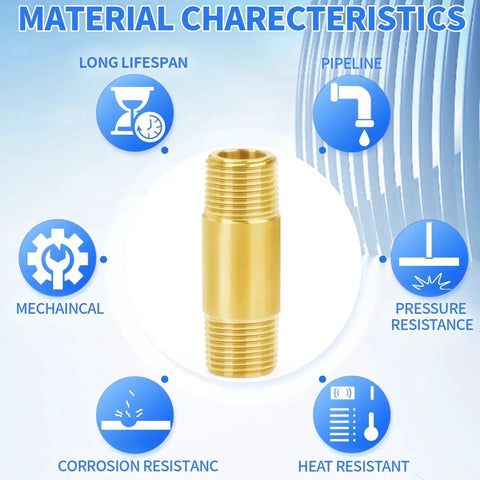 Brass Pipe Fitting Long Nipple Half Inch NPT Male To Half Inch NPT Male Two Inch Length 50mm Two Pack Durable Corrosion Resistant Plumbing Connector Material Characteristics
