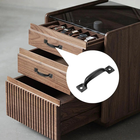 Wooden cabinet with Black Iron Cabinet Pull Handles 1.77 Inch Center To Center Hole Spacing 45mm For Doors And Drawers 6 Pack