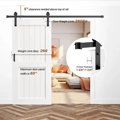 Sliding Barn Door Hardware Kit Six Point Six Foot Heavy Duty Rail System With Quiet Smooth Operation Easy Install Includes Door Hook And Two Handles For Doors One And Three Eighths To One And Three Quarters Inches Thick Black I Shape Hanger installed view
