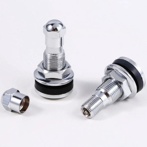 4 Pack Metal Tire Valve Stems TR-416-S Outer Mount 1 Inch Core, Fits 0.453 and 0.625 Inch Rim Holes, Brass Chrome Durable