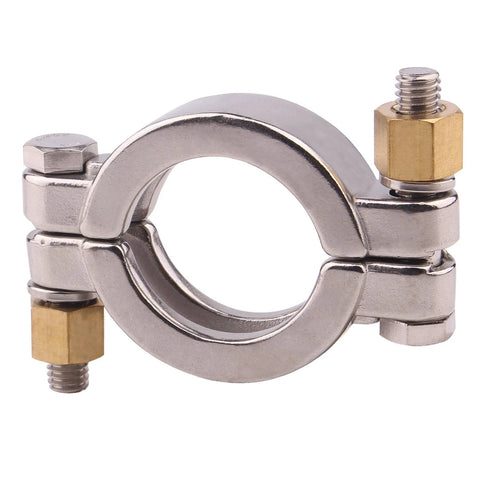 Stainless steel 304 sanitary clamp for 1.5 inch tri-clamp, bolted clover style with brass hex nuts