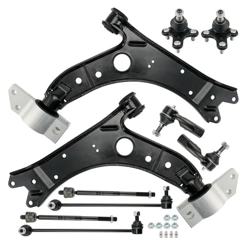 PHILTOP 10-piece front suspension kit featuring black curved lower control arms, ball joints, tie rod ends and sway bar links.