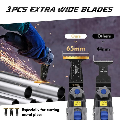 Titanium Enhanced Oscillating Tool Blades Kit for Metal and Wood Cutting KELIN 16-Piece Set cutting metal pipes
